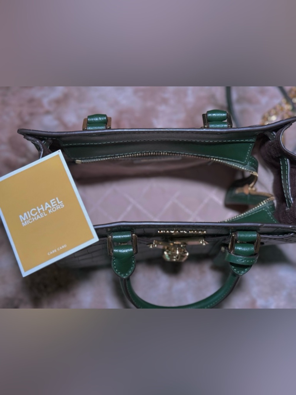 Michael Kors Green Croc-Embossed Satchel with Gold Hardware - Picture 8 of 9